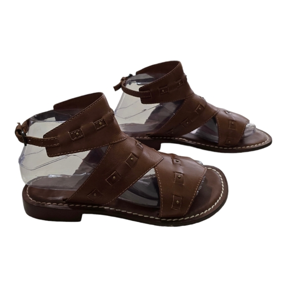 Bernardo Brown Leather Gladiator Strappy Flat Sandal Size 7 M - Picture 2 of 9